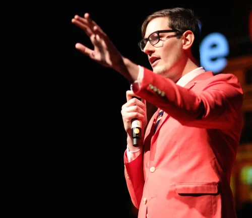 Brendan Ciecko speaking at a design conference